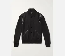 Teddy Leather-Trimmed Wool Bomber Jacket