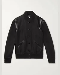 Saint Laurent Teddy Leather-Trimmed Wool Bomber Jacket Nero