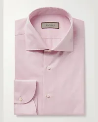 Canali Camicia slim-fit in twill di cotone bianco con collo alla francese Rosa