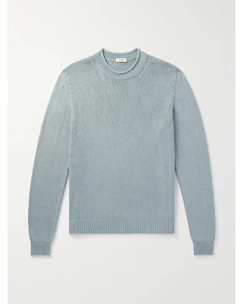 AGNONA Pullover in misto cotone e seta con logo applicato Blu