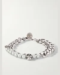 Alexander McQueen Bracciale a catena in metallo argentato e perle sintetiche Argento