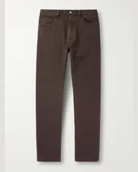 Ermenegildo Zegna Pantaloni in misto lino e cotone stretch Roccia Marrone