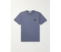 T-shirt in jersey di cotone tinta in capo con logo applicato