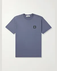 Stone Island T-shirt in jersey di cotone tinta in capo con logo applicato Blu