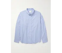 Camicia in popeline di cotone a righe con collo button-down e logo ricamato