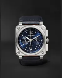 Bell & Ross Cronografo automatico 42 mm in acciaio con cinturino in pelle BR 03-94 Blue Steel, N. rif. BR0394‐BLU-­ST/SCA Blu