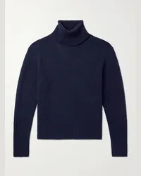 Tom Ford Pullover a collo alto in misto cashmere e seta spazzolato a coste Blu