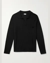 Saint Laurent Polo in lana con logo ricamato Nero