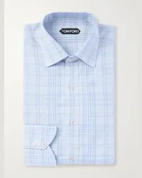 Tom Ford Camicia in popeline di cotone a quadri Blu