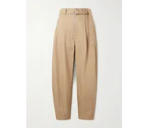 Pantaloni a gamba affusolata in tela di cotone con pinces e cintura