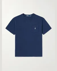 Ralph Lauren T-shirt in jersey di misto cotone e lino con logo ricamato Blu