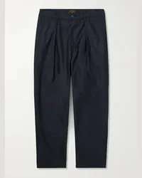 Beams Plus Pantaloni a gamba dritta in cotone con pinces Blu