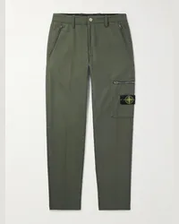 Stone Island Pantaloni slim-fit a gamba dritta in twill di misto cotone con logo applicato Verde