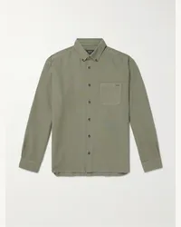 A.P.C. Camicia in twill di cotone con collo button-down e logo ricamato Mateo Verde