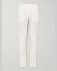 De Petrillo Pantaloni slim-fit in lino con pinces Bianco