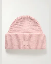 Acne Studios Berretto in lana a coste con logo applicato Rosa