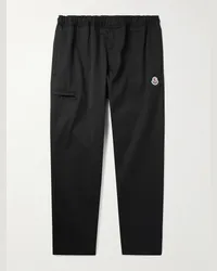 Moncler Pantaloni a gamba dritta in gabardine di misto cotone con logo applicato Nero