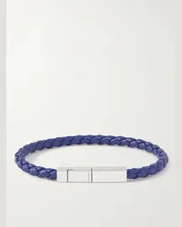 Bottega Veneta Bracciale in argento sterling e pelle intrecciata Blu