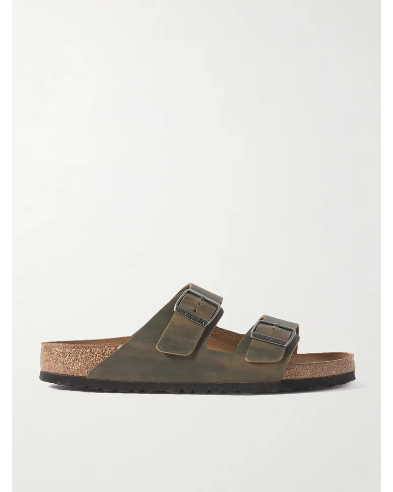 Birkenstock Sandali in pelle oliata effetto consumato Arizona Leoi Verde