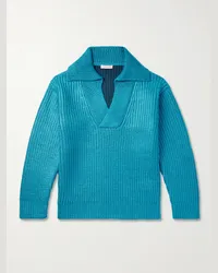 Valentino Garavani Pullover in misto seta a coste Blu