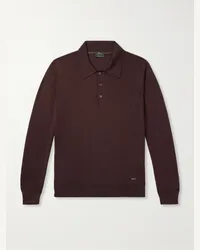 Brioni Polo slim-fit in misto cashmere e seta Marrone