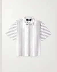 Jacquemus Camicia in popeline di cotone a righe con collo alla francese e logo Blu