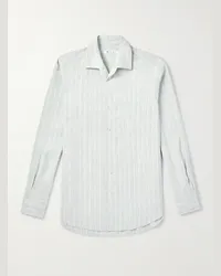 Loro Piana Camicia in misto lino e seta a righe con colletto aperto Andre Verde