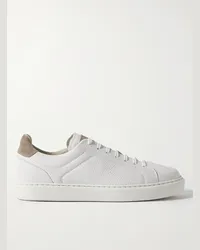 Brunello Cucinelli Sneakers in pelle pieno fiore con finiture in pelle scamosciata Bianco