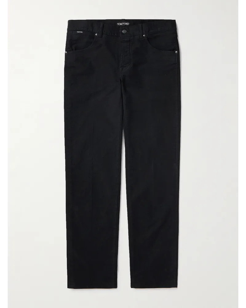 Tom Ford Pantaloni slim-fit a gamba dritta in fustagno di misto cotone Nero