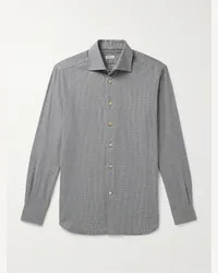 Kiton Camicia slim-fit in flanella di cotone spazzolata micro pied-de-poule Grigio