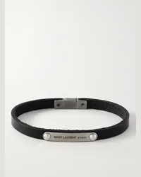 Saint Laurent Leather and Palladium Bracelet Nero