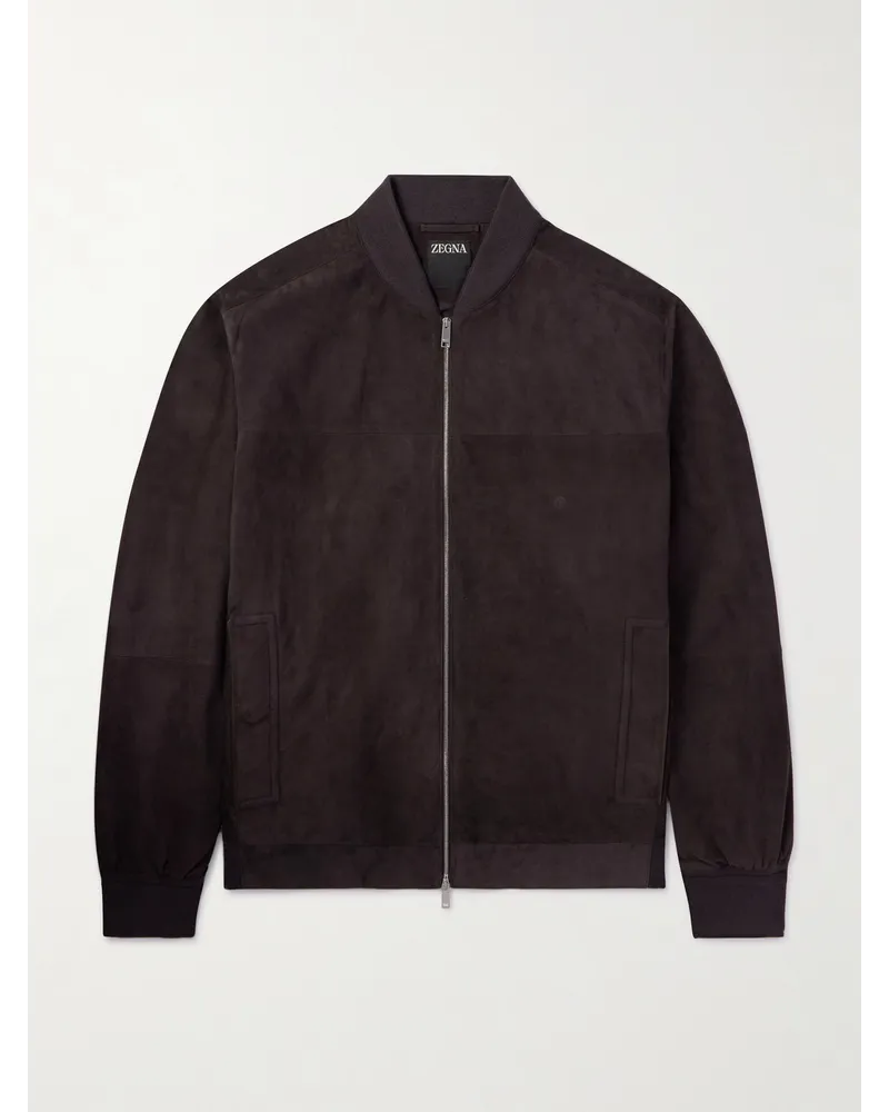 Ermenegildo Zegna Bomber in camoscio con finiture in pelle Marrone