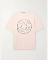 Acne Studios T-shirt in jersey di misto cotone biologico effetto consumato con logo Exford Rosa