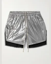 Rick Owens Champion Shorts a gamba dritta in shell metallizzato con logo ricamato Dolphin Argento