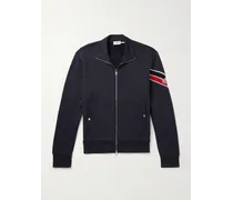 Moncler Felpa in jersey di misto cotone con righe, logo applicato e zip Blu