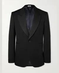 Alexander McQueen Blazer in twill di lana con finiture in raso di seta Nero