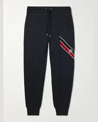 Moncler Pantaloni sportivi in jersey di misto cotone con finiture in fettuccia e logo applicato Blu