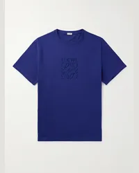 Loewe T-shirt in jersey di cotone con logo ricamato Blu