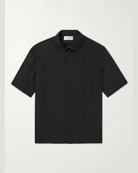 Saint Laurent Camicia in seta con logo jacquard Nero