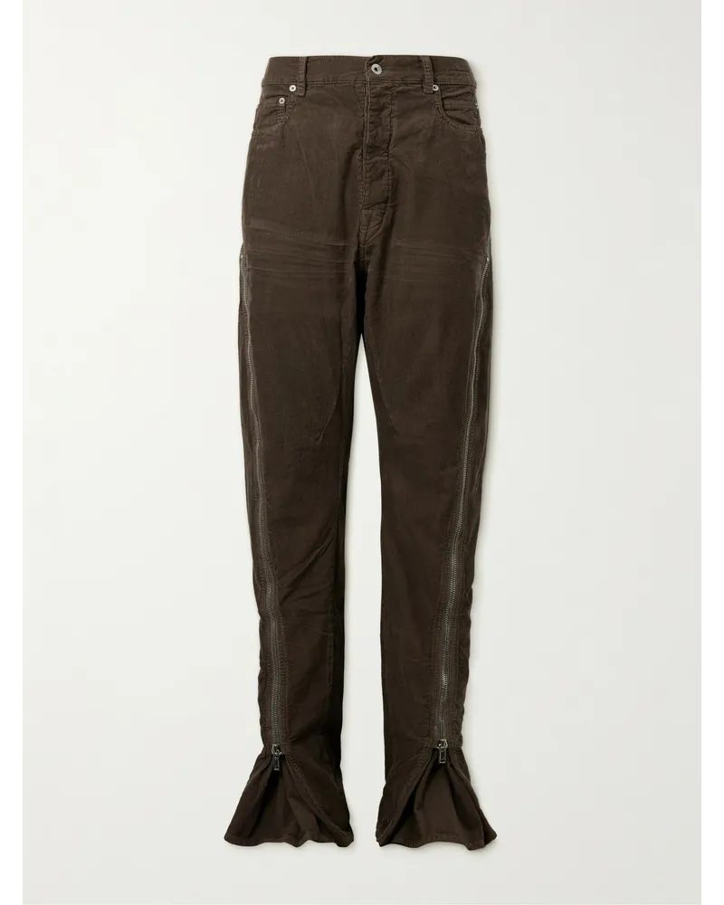 DRKSHDW by Rick Owens Pantaloni slim-fit svasati in velluto a coste di cotone con zip Bolan Banana Marrone