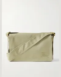 Burberry Borsa a tracolla in gabardine con logo ricamato Verde