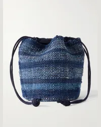 Blue Blue Japan Pochette in cotone tinto indaco a righe con coulisse Blu