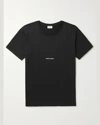 Saint Laurent T-shirt in jersey di cotone con logo stampato Nero