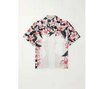 Valentino Garavani Sun Surf Camicia in seta con colletto aperto e stampa floreale Bianco