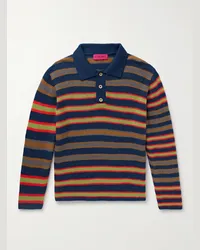 The Elder Statesman Polo in misto cashmere e cotone Nimbus a righe Leo Blu