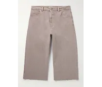 Pantaloni cropped a gamba dritta in denim effetto consumato