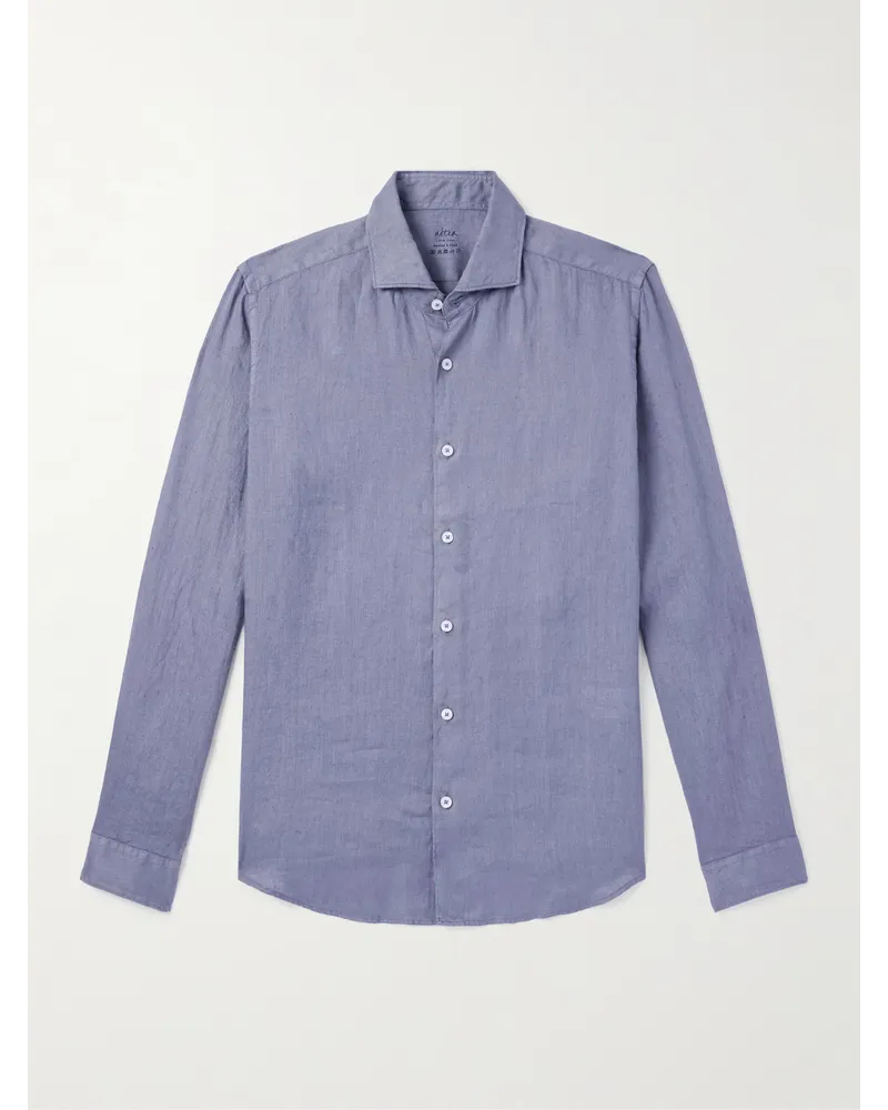 Altea Camicia in lino con collo alla francese Mercer Blu