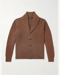 Loro Piana Cardigan in lana a coste con collo a scialle Marrone