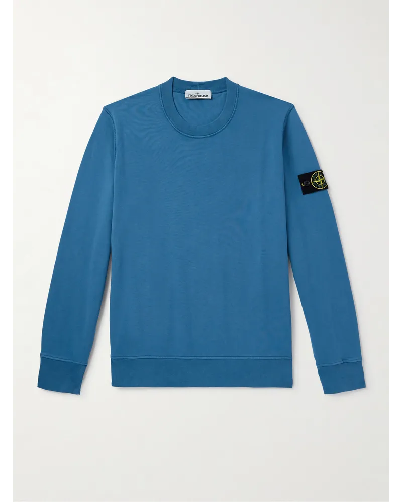 Stone Island Felpa in jersey di cotone con logo applicato Blu