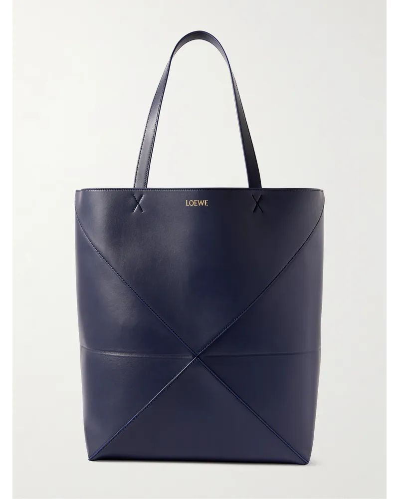 Loewe Tote bag grande in pelle a pannelli Puzzle Fold Blu